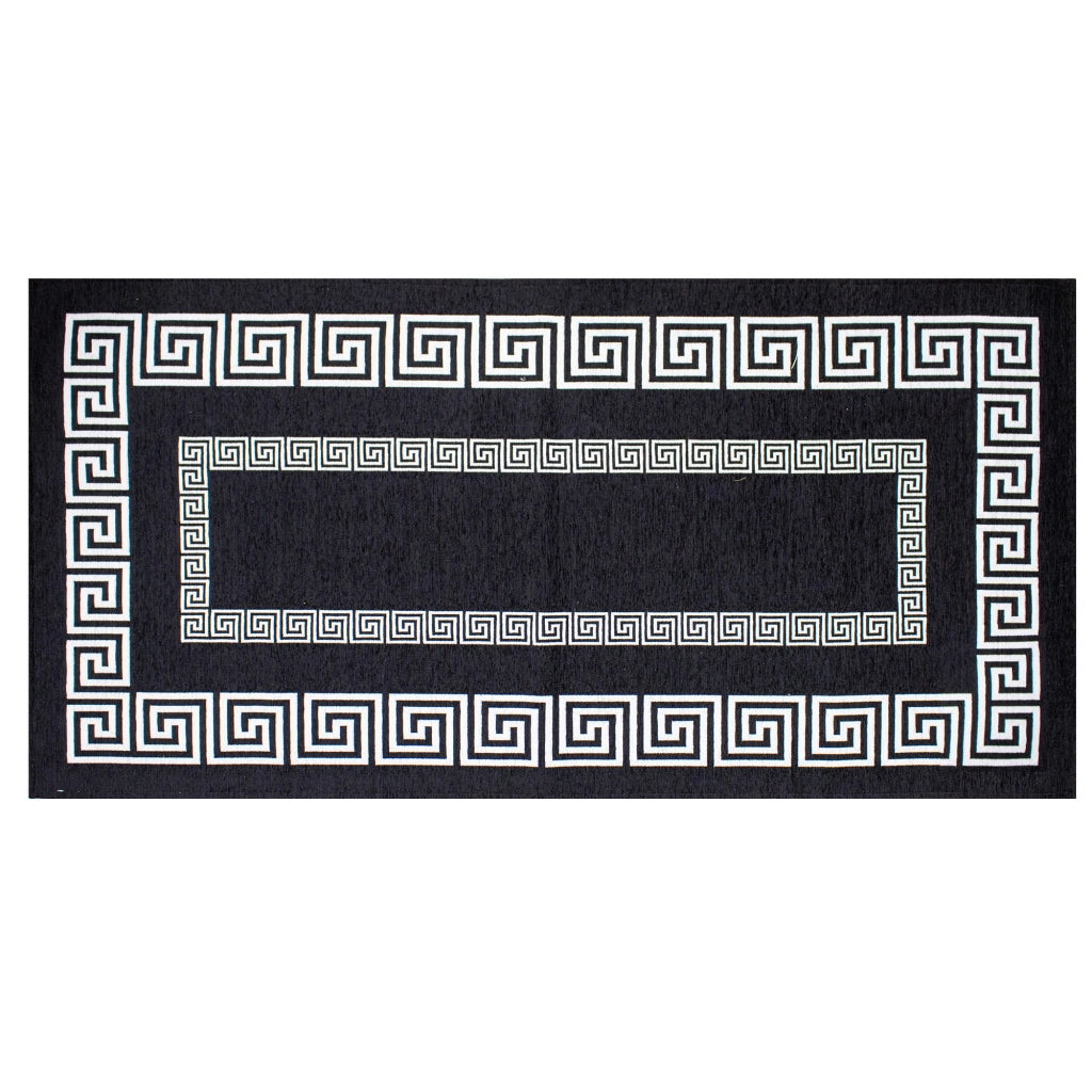 Tappeto Arredo Moderno Morbido in Ciniglia Ingresso Antiscivolo Prodotto Italiano  Soggiorno Camera Salotto Disegni Piazzati Cotone Varie Misure Grande Atena/Nerobianco - 65x175 cm