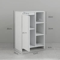 Mobiletto Bagno con 3 Ripiani Aperti e Armadietto a un'Anta con Mensola Regolabile, 53x30x80cm, Bianco
