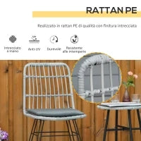 Set Mobili da Giardino 3 Pezzi con Tavolino e Sedie in Rattan PE, Poilestere e Acciaio per Esterni, Grigio