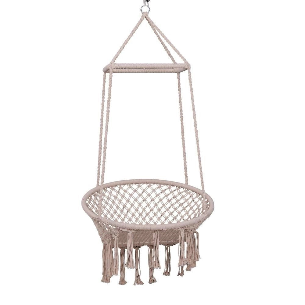 Trade Shop - Amaca Sedia Sospesa Ad Altalena Dondolo In Legno Corda Intrecciata Cotone Beige -