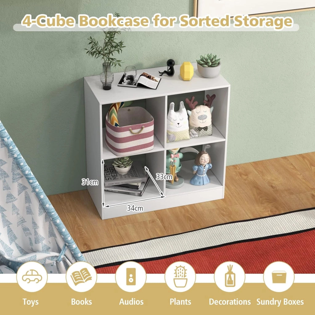 Libreria a 4 Cubi, Libreria Aperta a Pavimento Con 2 Kit Antiribaltamento, Scaffale Moderno, Scaffale Espositivo Per Soggiorno, Studio, Bianco，73x33x73 cm