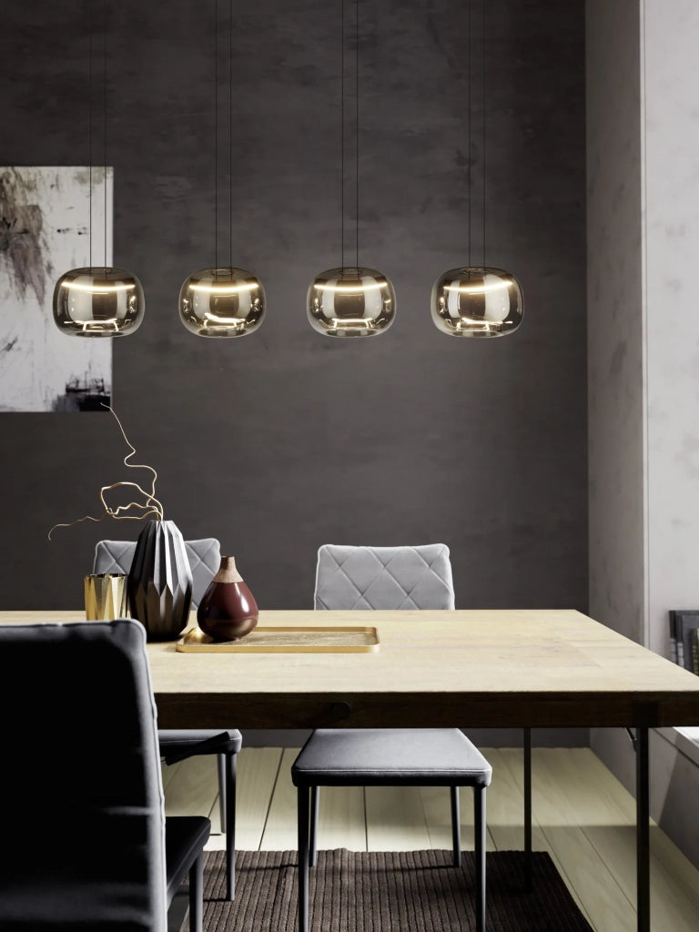 Lampadario Contemporaneo Hortunas Acciaio Nero Trasparente 4 Luci Led 5,8W Ip20