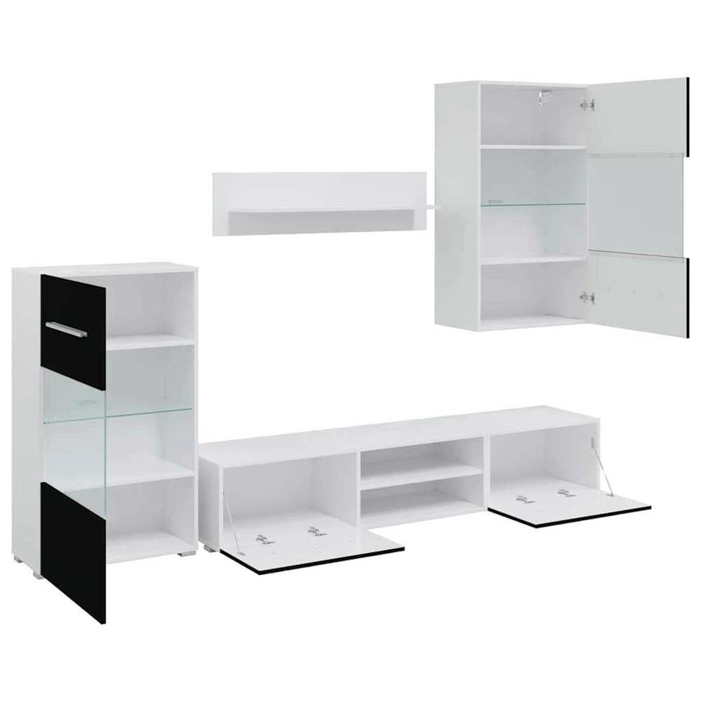 Five-piece Wall Unit TV Cabinet With LED Lighting Black
