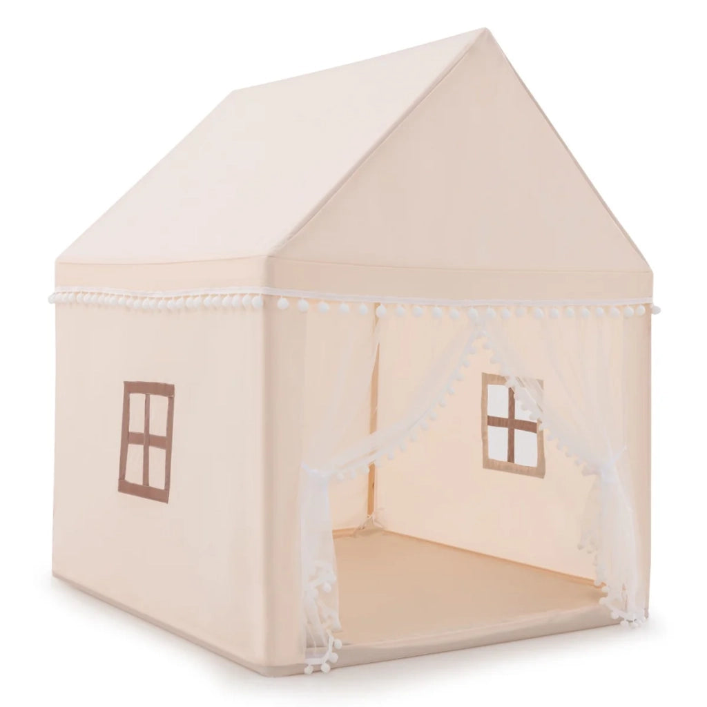 Tenda/casa da gioco per bambini dimensioni 120 x 105 x 140 cm struttura in legno massello rivestimento in cotone colore caffè moderno 20_0014291