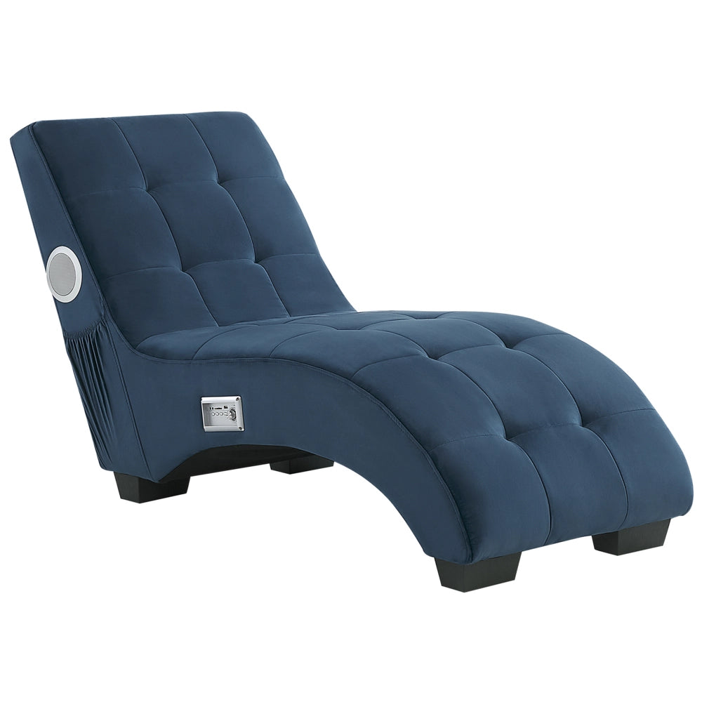 Chaise longue Velluto blu scuro Altoparlante Bluetooth integrato Caricabatterie USB Design moderno Divano curvo per 1 persona Soggiorno