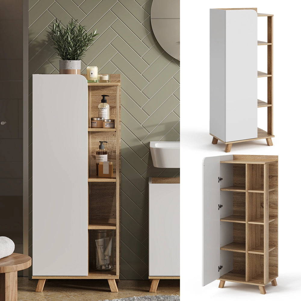 Vicco Mobiletto bagno Sonoma/Bianco 50 x 128 cm con anta e vani a giorno