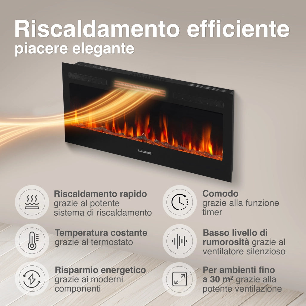 KAMINIO Camino elettrico MARLON - Camino elettrico 3 in 1 con riscaldatore, effetto fiamma 3D, 12 colori di fiamma, telecomando - 36 pollici