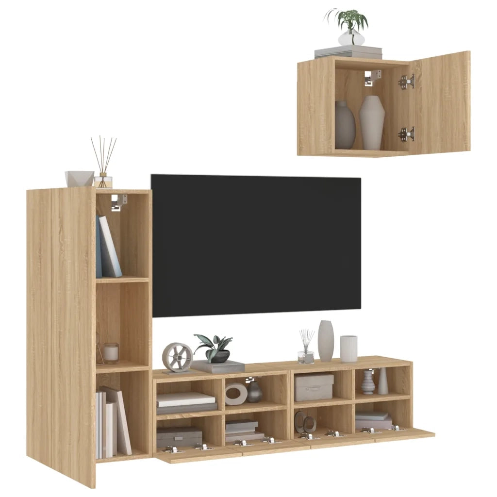 Mobili TV a Muro 4pz Rovere Sonoma in Legno Multistrato 3216502