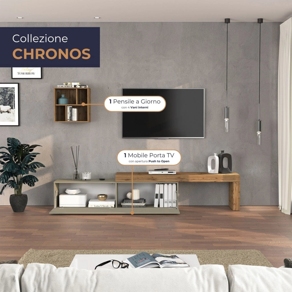 WHOUS Parete attrezzata Chronos set soggiorno tortora opaco e rovere 190/350x40 cm