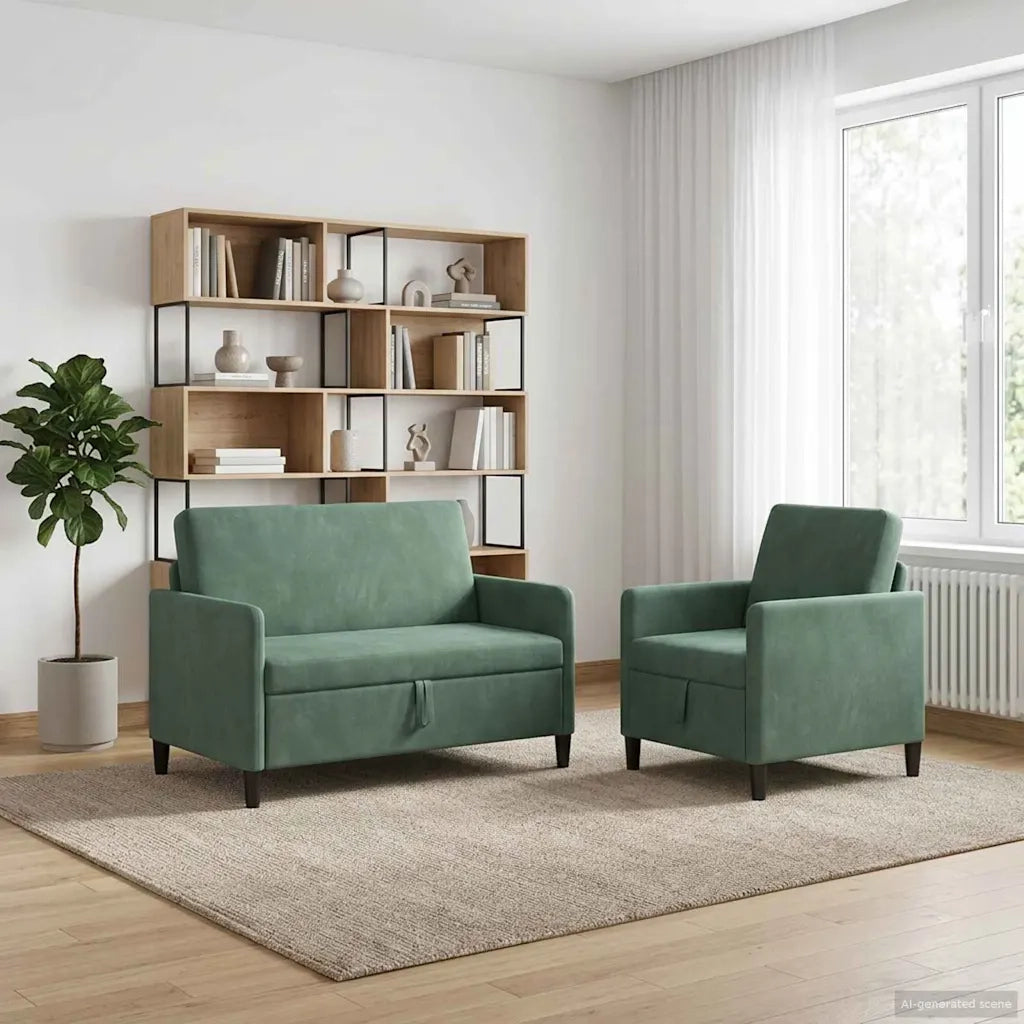 Set di Divani con Storage 2 pz Verde Mare Poliestere 3429173