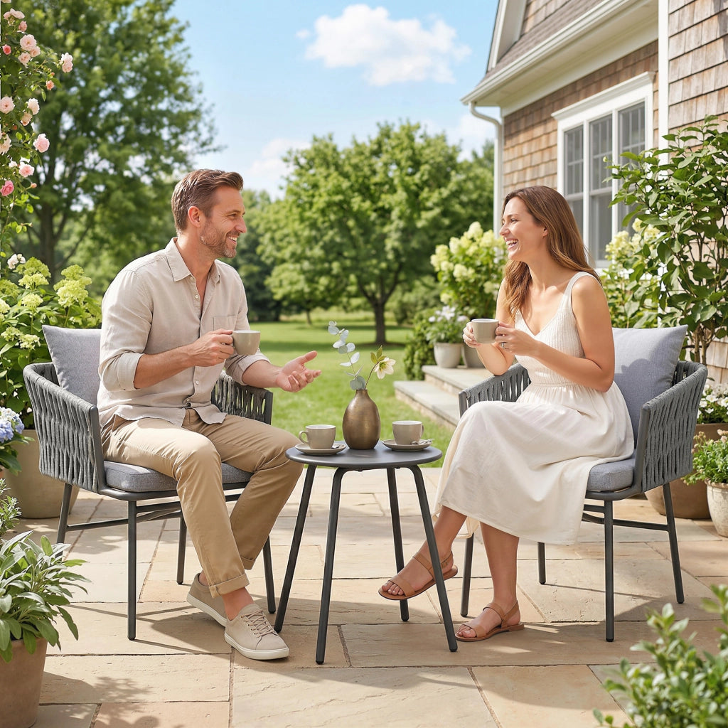 Set Giardino Polyrattan 3 Pezzi ¨C zephmum ¨C Grigio, 2 Sedie, Tavolino, 4 Cuscini