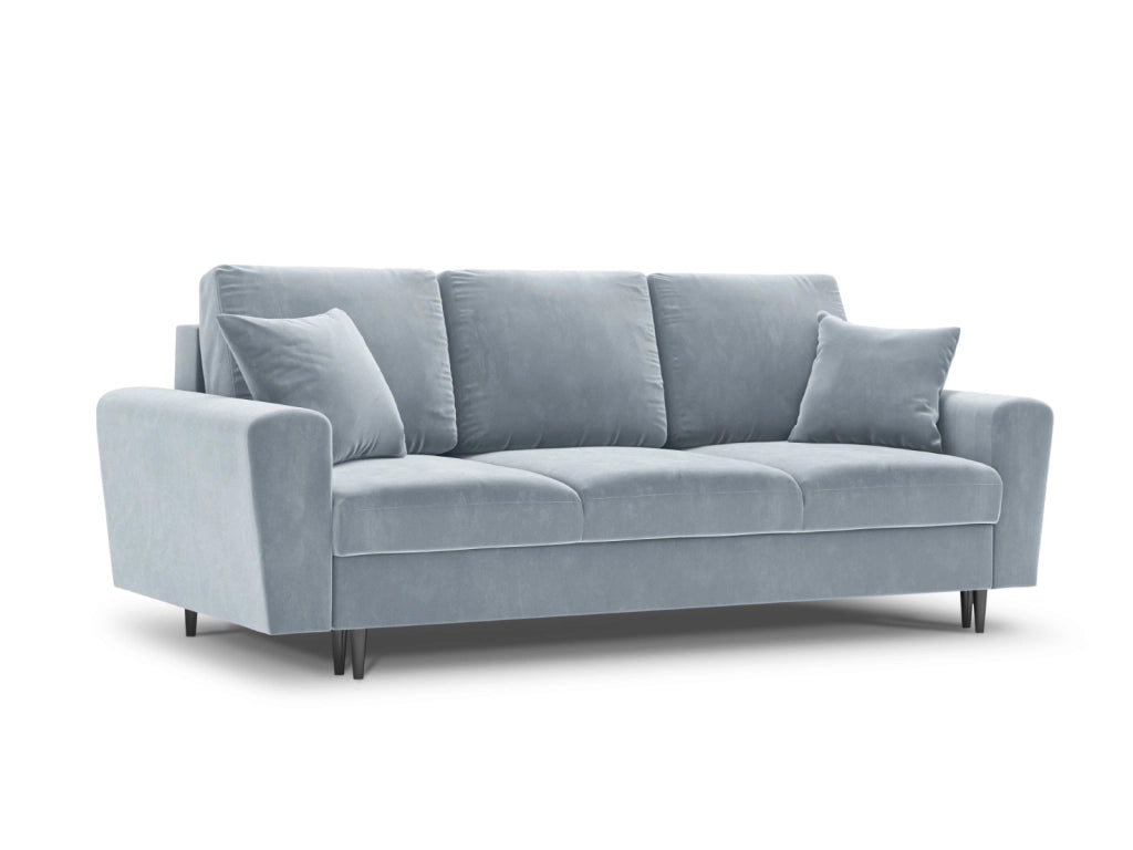 Cosmopolitan Design - Divano convertibile con contenitore "Kyoto" 3 posti in velluto azzurro 