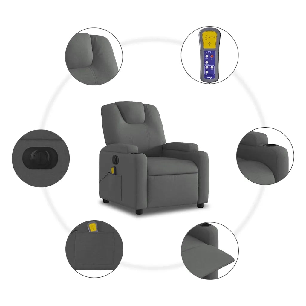 Poltrona Reclinabile Massaggio Elettrica Grigio Scuro Tessuto 3204357