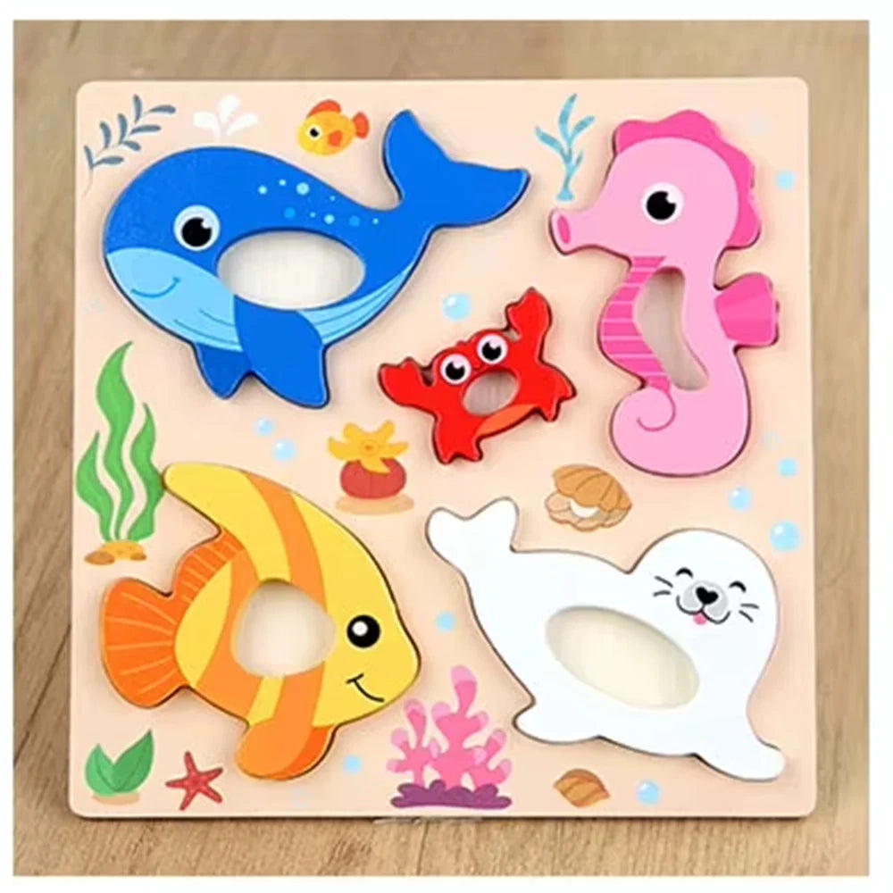 Trade Shop - Puzzle A Incastro Tema Oceano Gioco In Legno Per Bambini Educativo 2 Modelli 32343 -