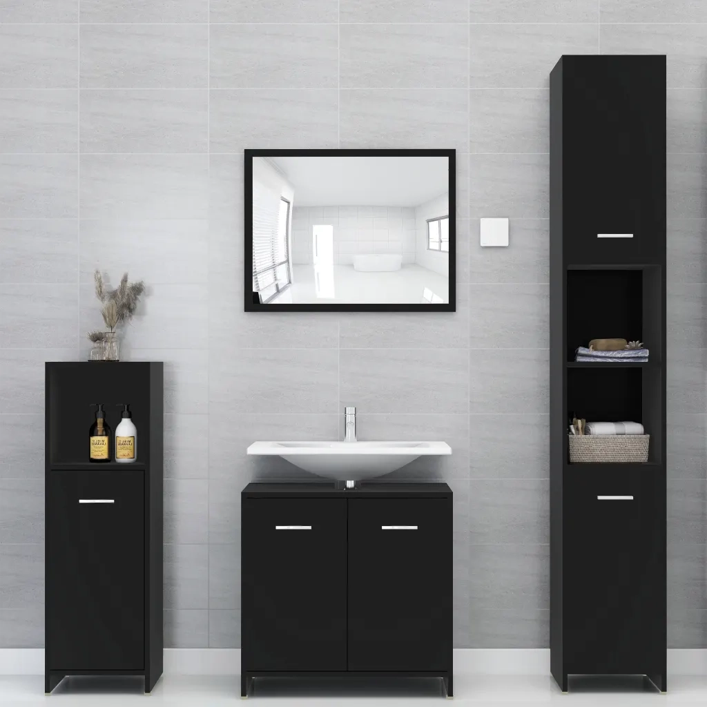 Mobile da Bagno | Armadio da bagno Nero 30x30x95 cm in Legno Multistrato
