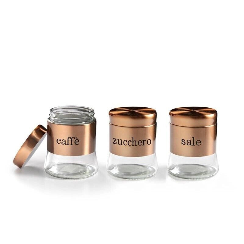 BARATTOLI TRIS SET 3 PEZZI CAFFÈ ZUCCHERO SALE 11 X 14 CM 750 ML RAME