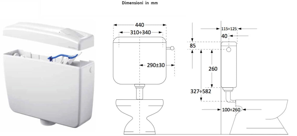 Cassetta WC a Zaino con 2 Pulsanti 44,5x14x38 cm Forlani Maxima 2 Bianca
