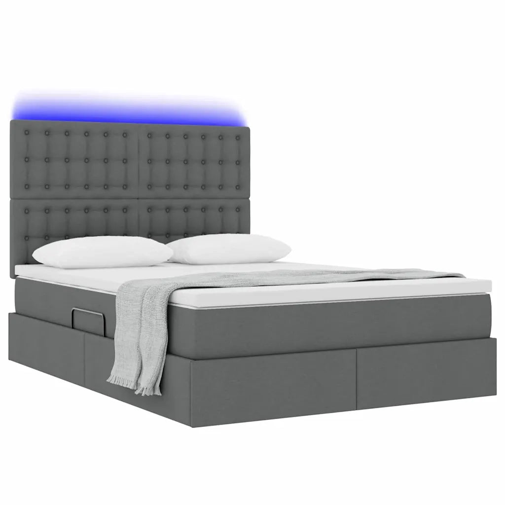 Letto con contenitore e LED con led Grigio scuro 140 x 190 cm 3372541