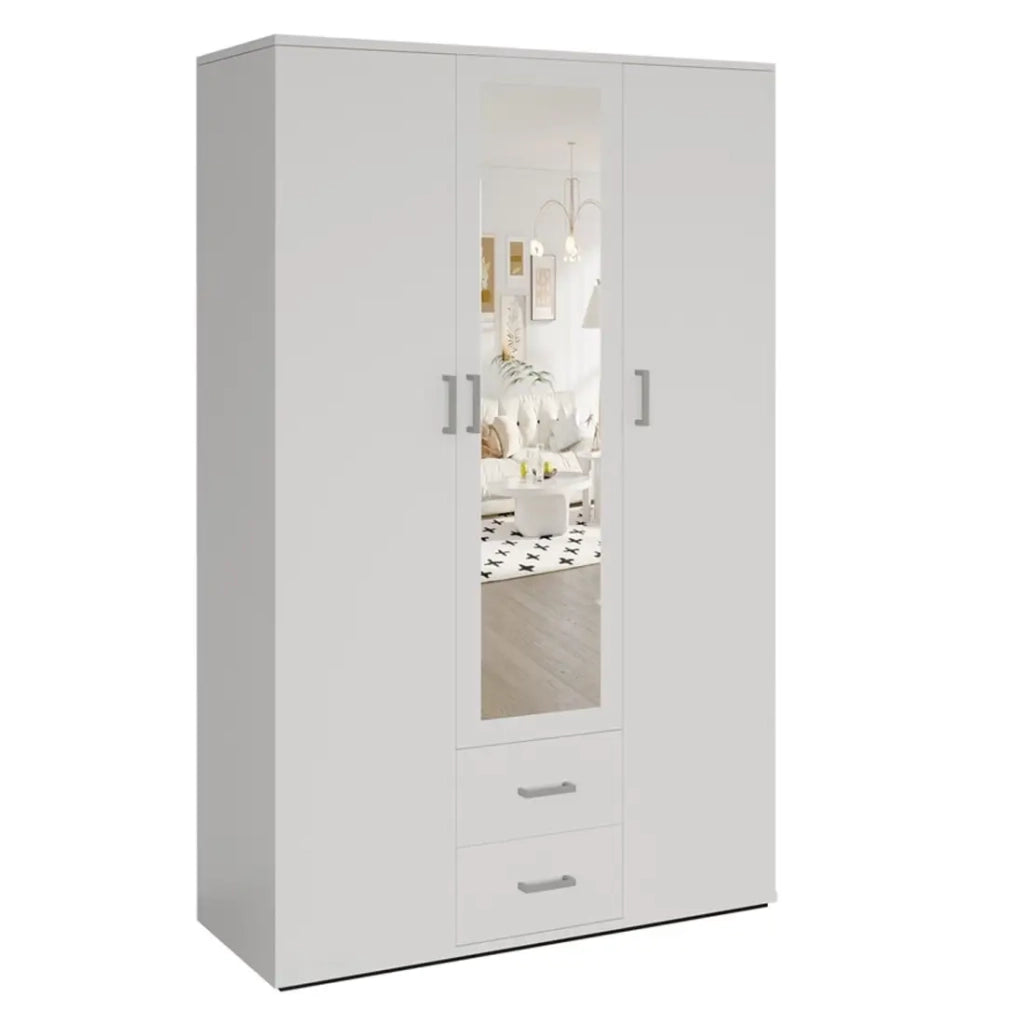 Armadio a 3 ante con specchio TOM - Dimensioni: H185 x L120 x P52 cm - Colore bianco - Stile design