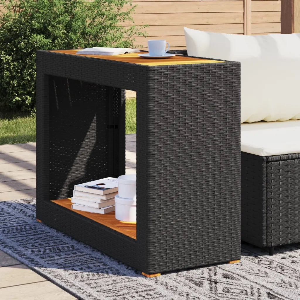 Tavolino da Giardino-Tavolo da Esterno-Tavolino da Patio Piano Legno Nero 100x40x75 cm Polyrattan