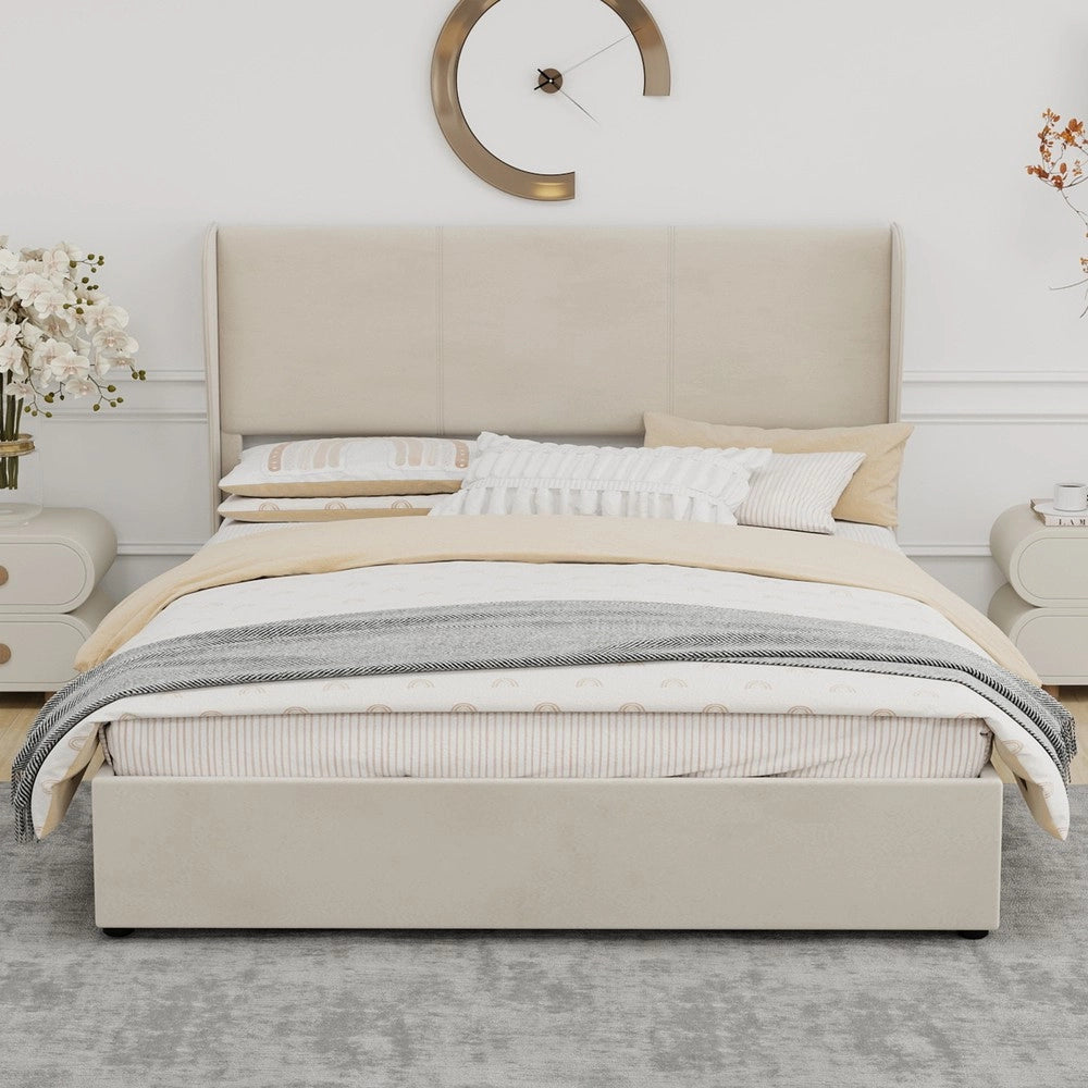 Letto Contenitore Imbottito con Alzata Idraulica ¨C MINIMAL ¨C Beige 160x200
