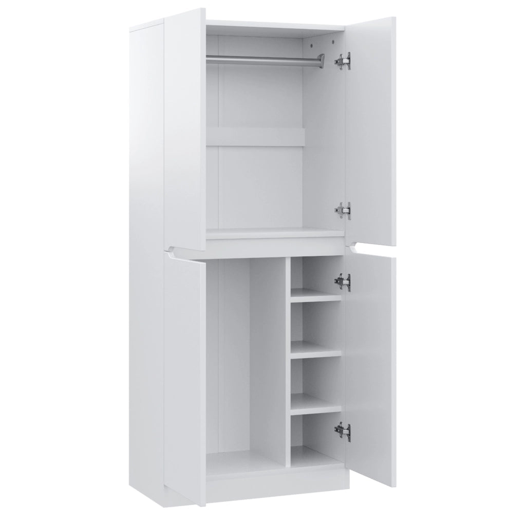 Armadio a doppia anta 70 x 40 x 170 cm con vano inferiore e ripiani; bianco in legno