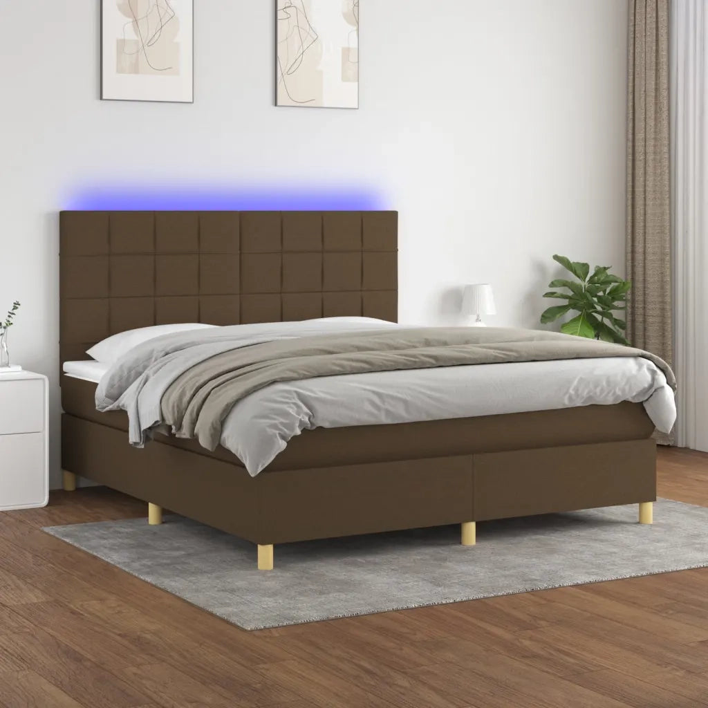 Letto a Molle Materasso e LED Marrone Scuro 160x200 cm Tessuto 3135448