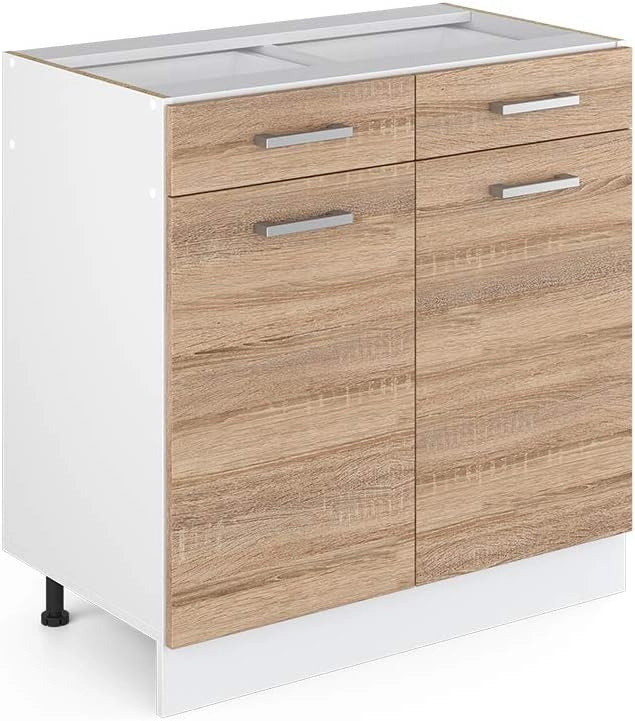 Mobiletto base per cucina R-Line, Sonoma, 80 cm senza piano di lavoro, per la libera combinazione all'interno di sistemi cucina modulari