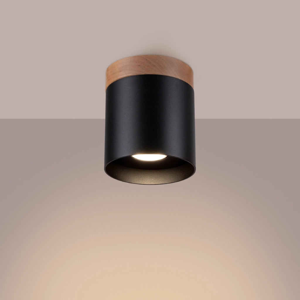 Spot soffitto BARREN nero/legno Ø12 GU10 Pure Lume