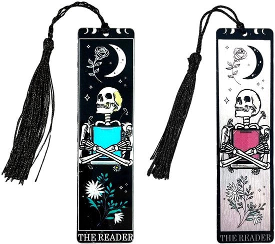 Assortimento di Sostegni per Libri Skeleton a Forma di Tarocchi - Stile Gotico - 2 Pezzi - Materiale Acrilico - Impermeabile - Altezza 12 cm - Resistente - Sostegni per Libri