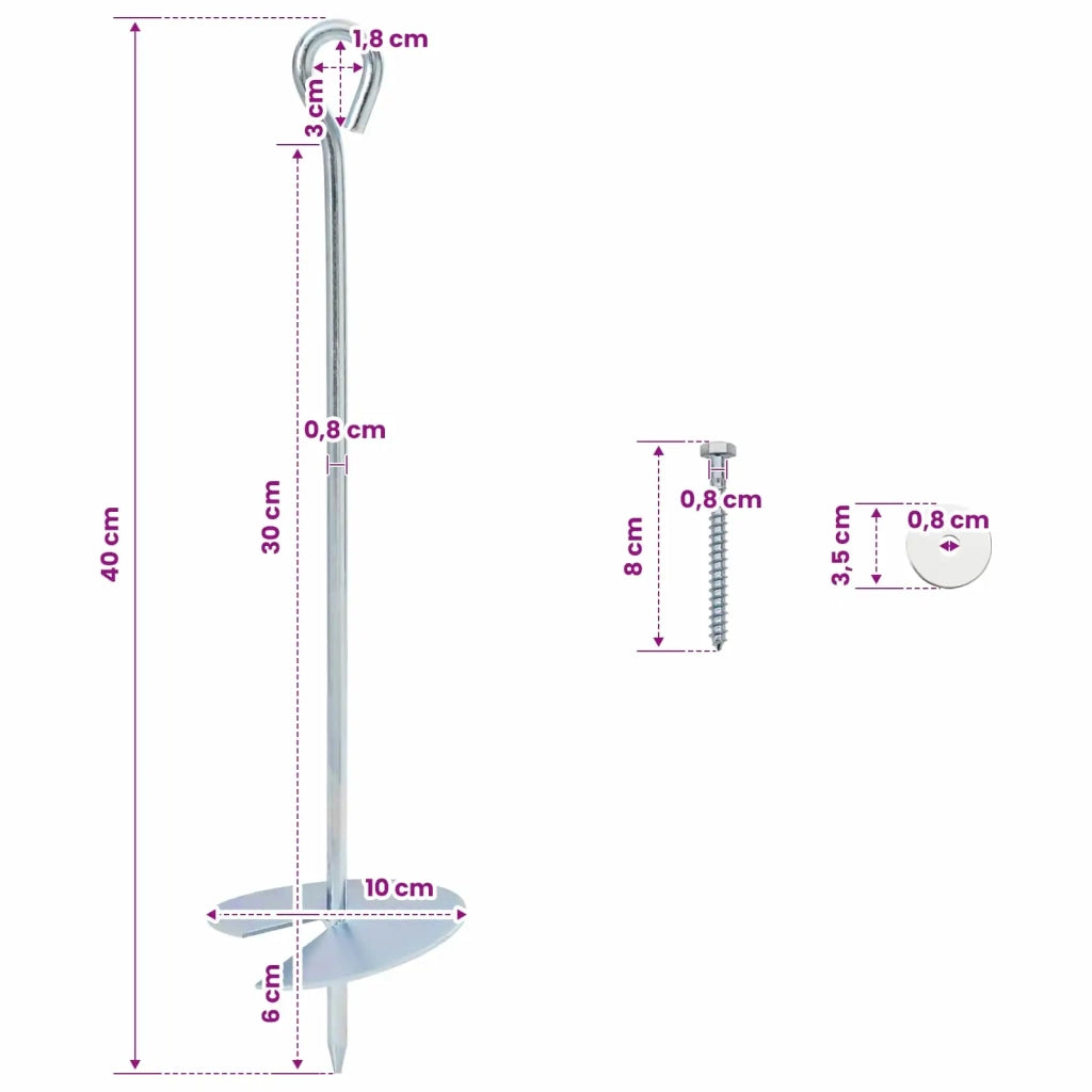Ancora per Terra 4 pz Argento ?10 x 40 cm Metallo Galvanizzato CFW9641729