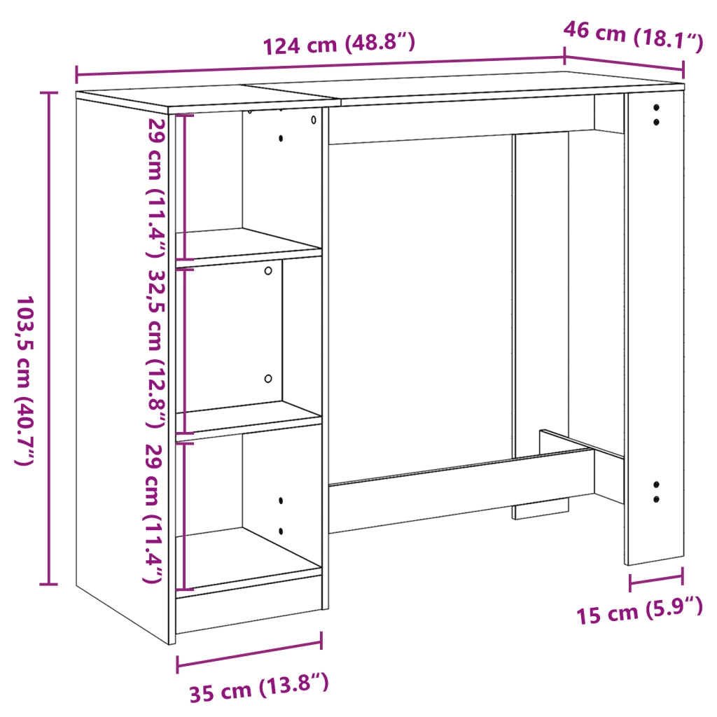 Tavolo Bar con Ripiano Rovere Fumo 124x46x103,5 cm Multistrato 854395