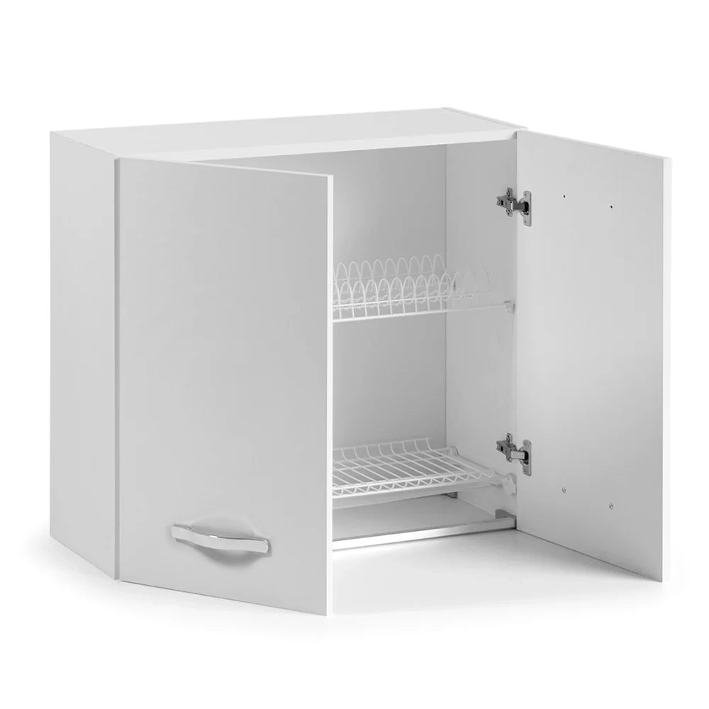 Pensile colapiatti per cucina componibile da 80 cm con due ante, realizzata in legno 100% MADE IN ITALY colore Bianco Frassino