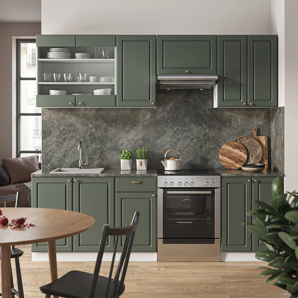 Vicco Cucina componibile Verde-oro Country House/Bianco 240 cm , PL Marmo
