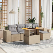 Set Divano da Giardino 6 pz con Cuscini Beige in Polyrattan