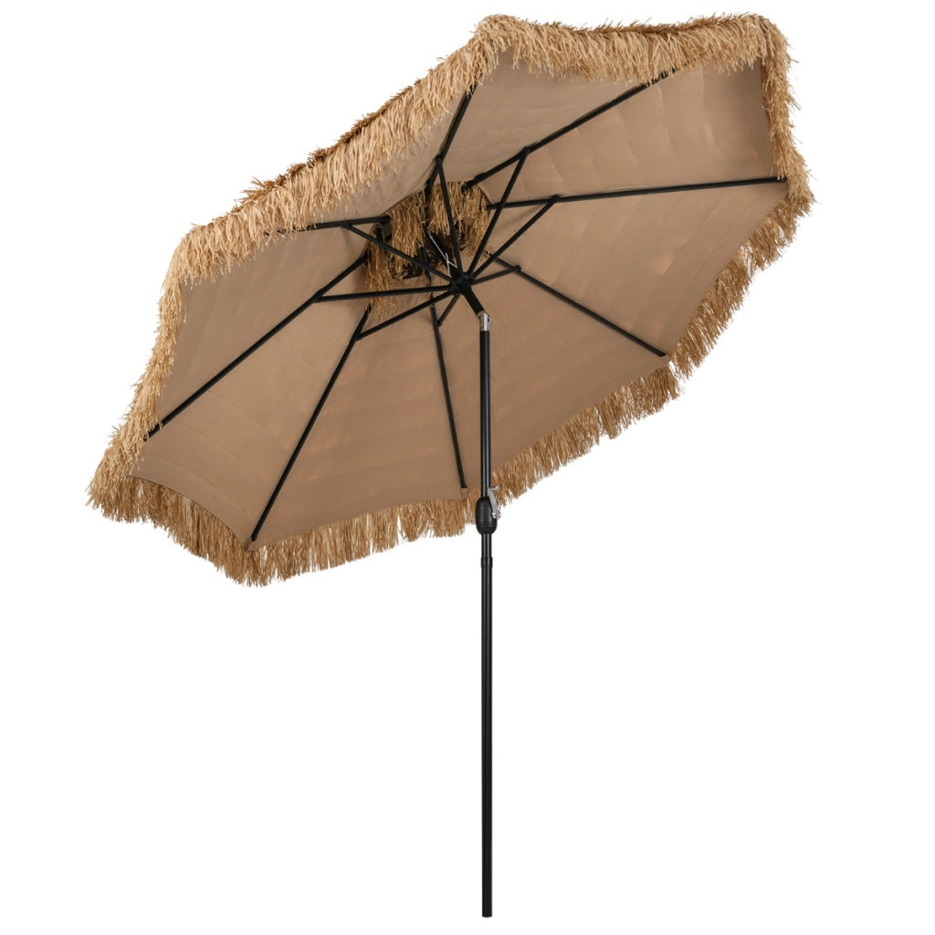 Ombrellone da spiaggia con manovella facile da tavolo da patio a doppio livello, Ombrellone tiki di paglia 299 cm Naturale