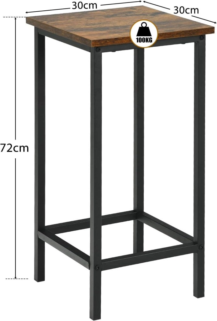 Set di 4 Sgabelli Quadrati da Bar, Design Industriale con Sedie, Poggiapiedi, di Telaio in Ferro, per Cucina/Bistrot/Caffè, Portata di 150KG, 30x30x72cm