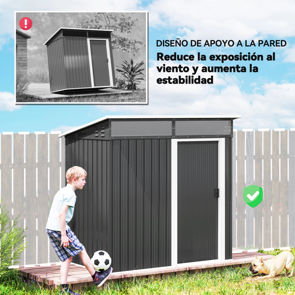 Casetta da Giardino in Metallo con Porta Scorrevole ¨C Xylo ¨C Grigio 195x122x159cm