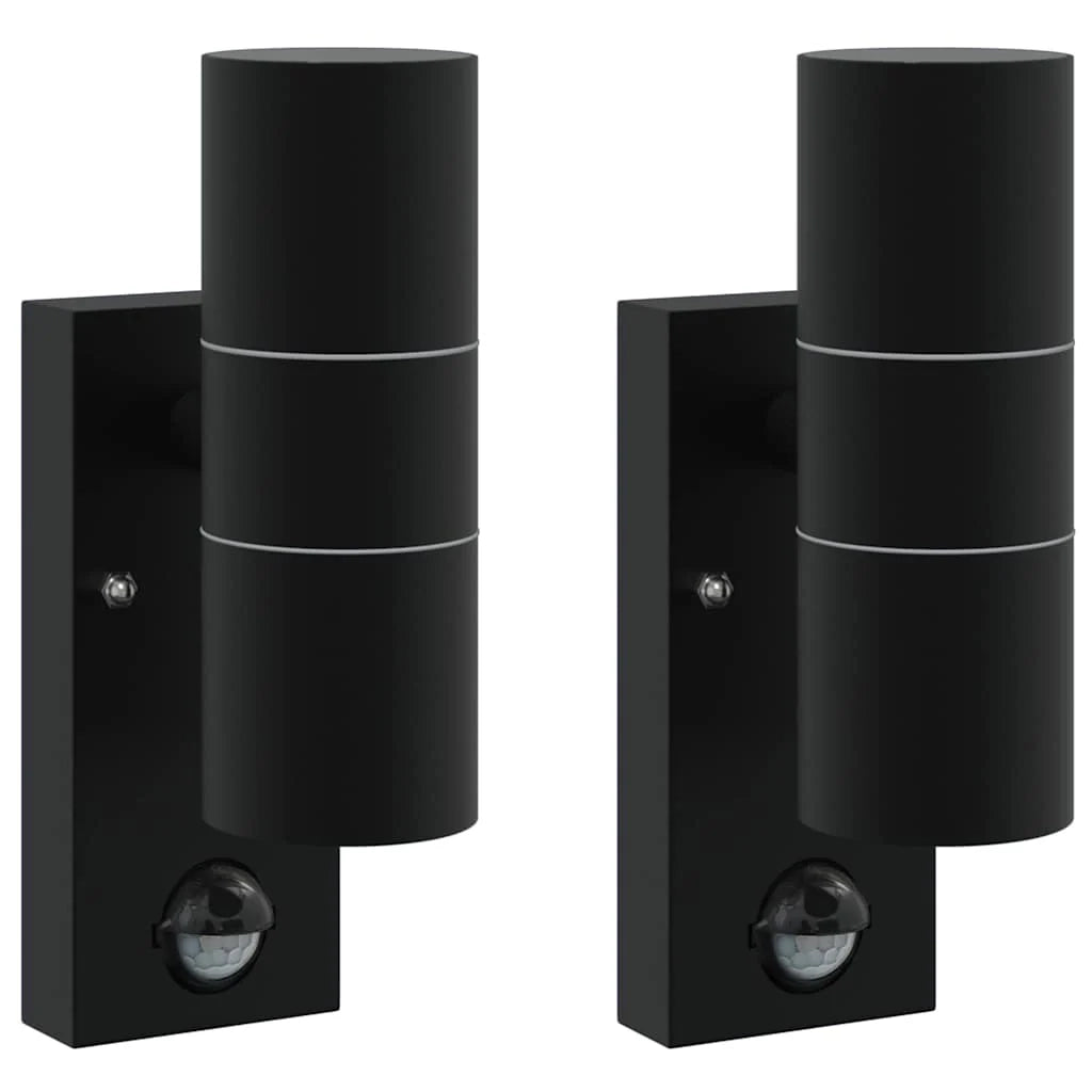 Set di 2 applique da esterno cilindriche dal design contemporaneo 7 x 10 x 22 cm acciaio inox nero 02_0056546