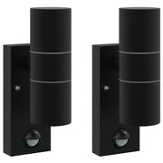 Set di 2 applique da esterno cilindriche dal design contemporaneo 7 x 10 x 22 cm acciaio inox nero 02_0056546