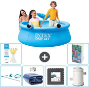 Piscina Rond Opblaasbar Easy Set - 183 x 51 cm - Blu - Balena - Inclusa Kit di Pulizia - Tenda Solare - Pavimenti - Pompaggio Piscina - 7 pezzi