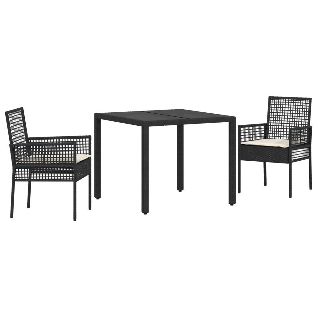 Set da Pranzo da Giardino a 3 Pezzi con Cuscini in Polyrattan Nero