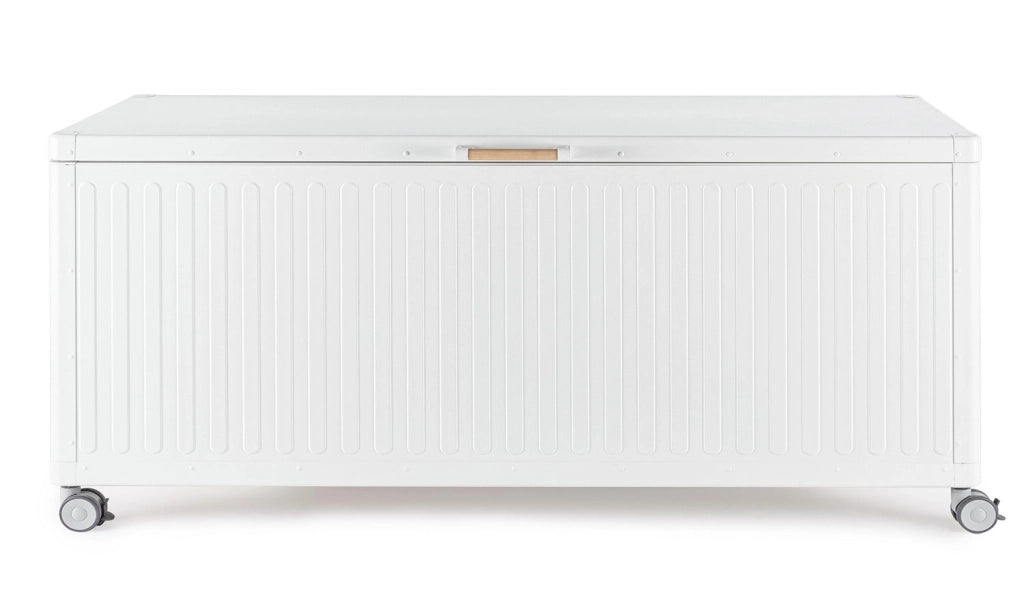 Baule Contenitore da Esterno 182x89,4x70h cm Apertura Facile e Ruote in Alluminio Ocean L Bianco