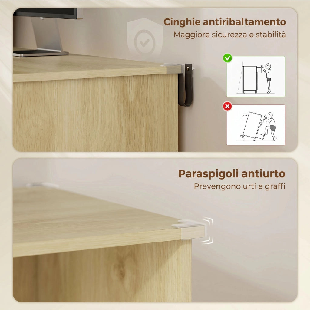 Scrivania con Libreria 126x50x109 cm Cassetto A4 Serratura e 2 Chiavi Bianco e Rovere