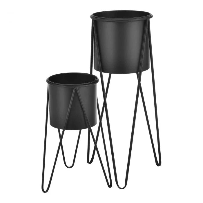 Set di 2 supporti per piante fioriera vaso per fiori fioriera vaso metallo nero 03_0006042/2