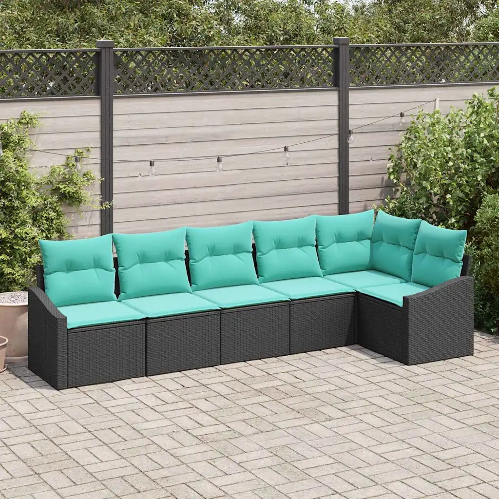 Set di divani con cuscino 6 pcs Nero polyrattan
