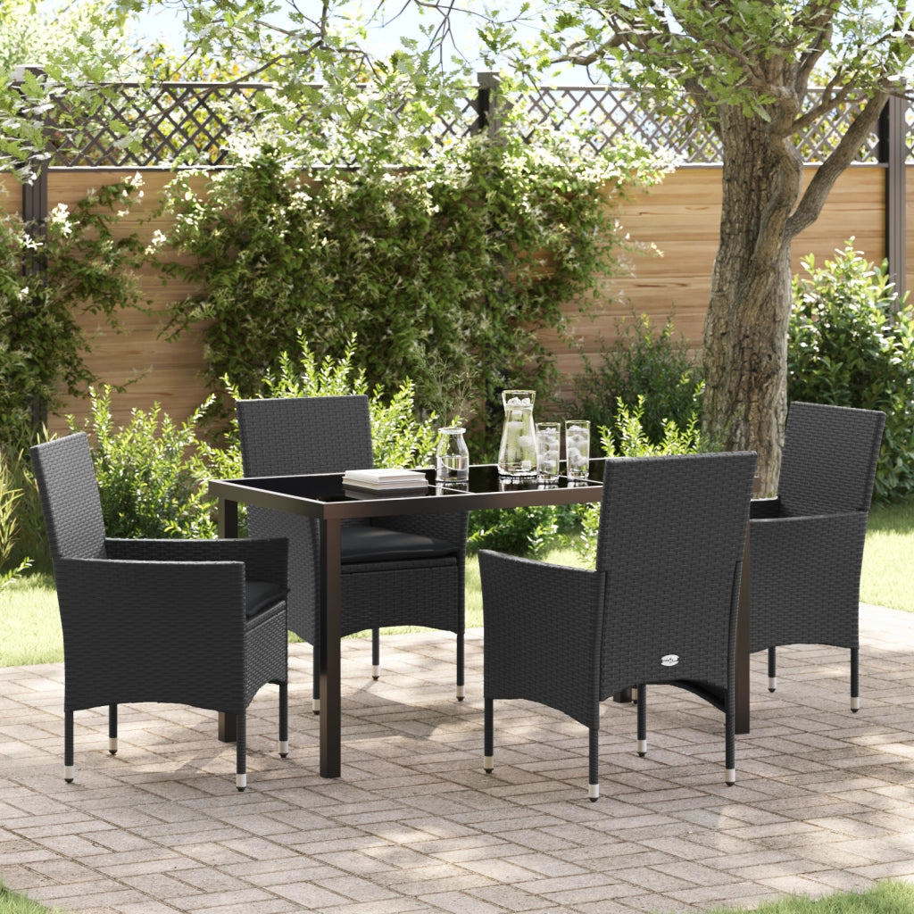 Set da Pranzo da Giardino 5 Pezzi con Cuscini in Polyrattan Nero