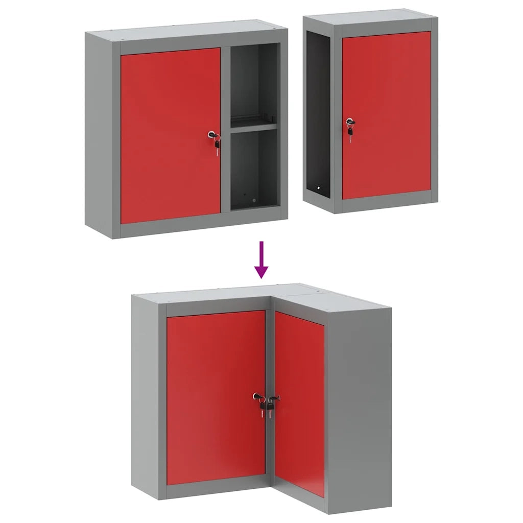 Mobile per attrezzi con blocco Rosso e Grigio 55 x 55 x 55 cm CFW3555491