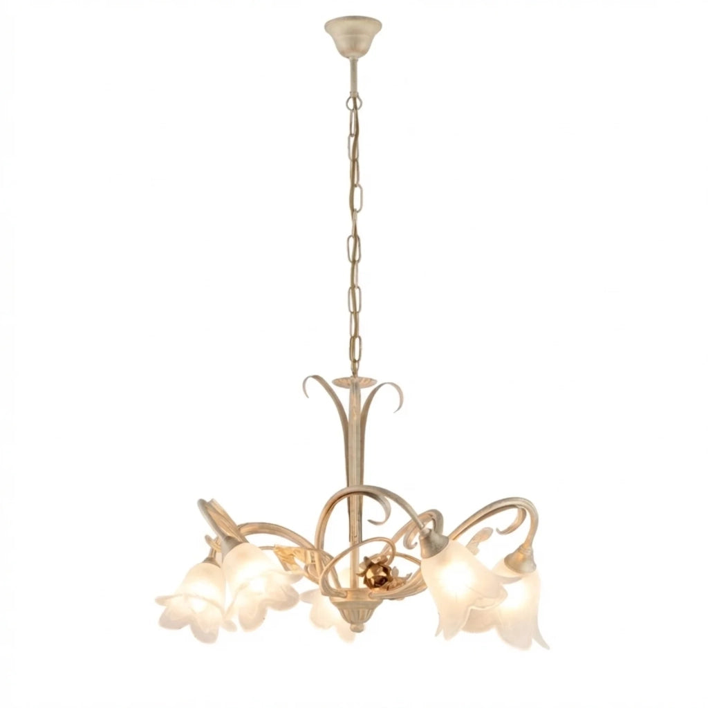 Lampadario Arte Povera Cestino 5 Luci Avorio e Bianco LuceArt Classic