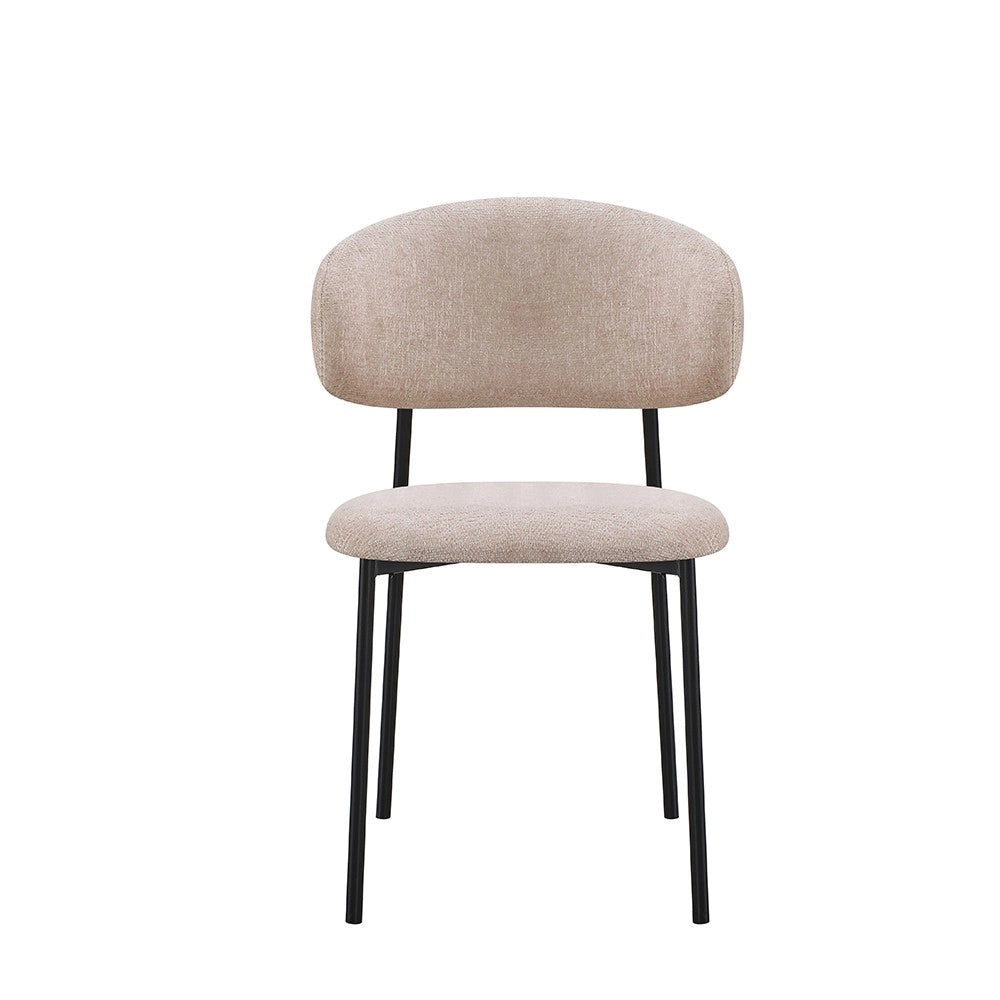 Set 4 Sedia Judit in Tessuto Effetto Teddy beige con Gambe in Metallo Nero